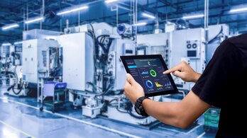 Smart,Industry,Control,Concept.hands,Holding,Tablet,On,Blurred,Automation,Machine