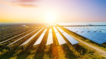 Bild SWU PV-Freiflächenanlagen mit Sonnenuntergang