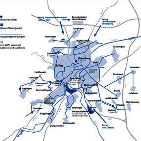 Karte des SWU Trinkwasser Versorgungsgebiet