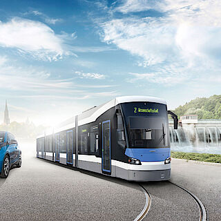 Download Pressebild: Begrüßung der neuen Straßenbahn Avenio M